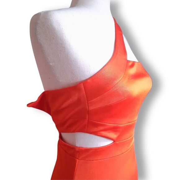 BCBG Max Azria Asymmetrical Bodycon Cutout Dress Red-Orange Shimmer Size XXS - Picture 7 of 16